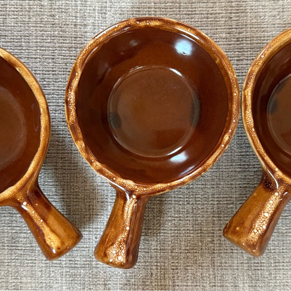 Vintage Brown Drip Glaze Soup Chili Bowls USA Pottery Maple Leaf – Set of 3